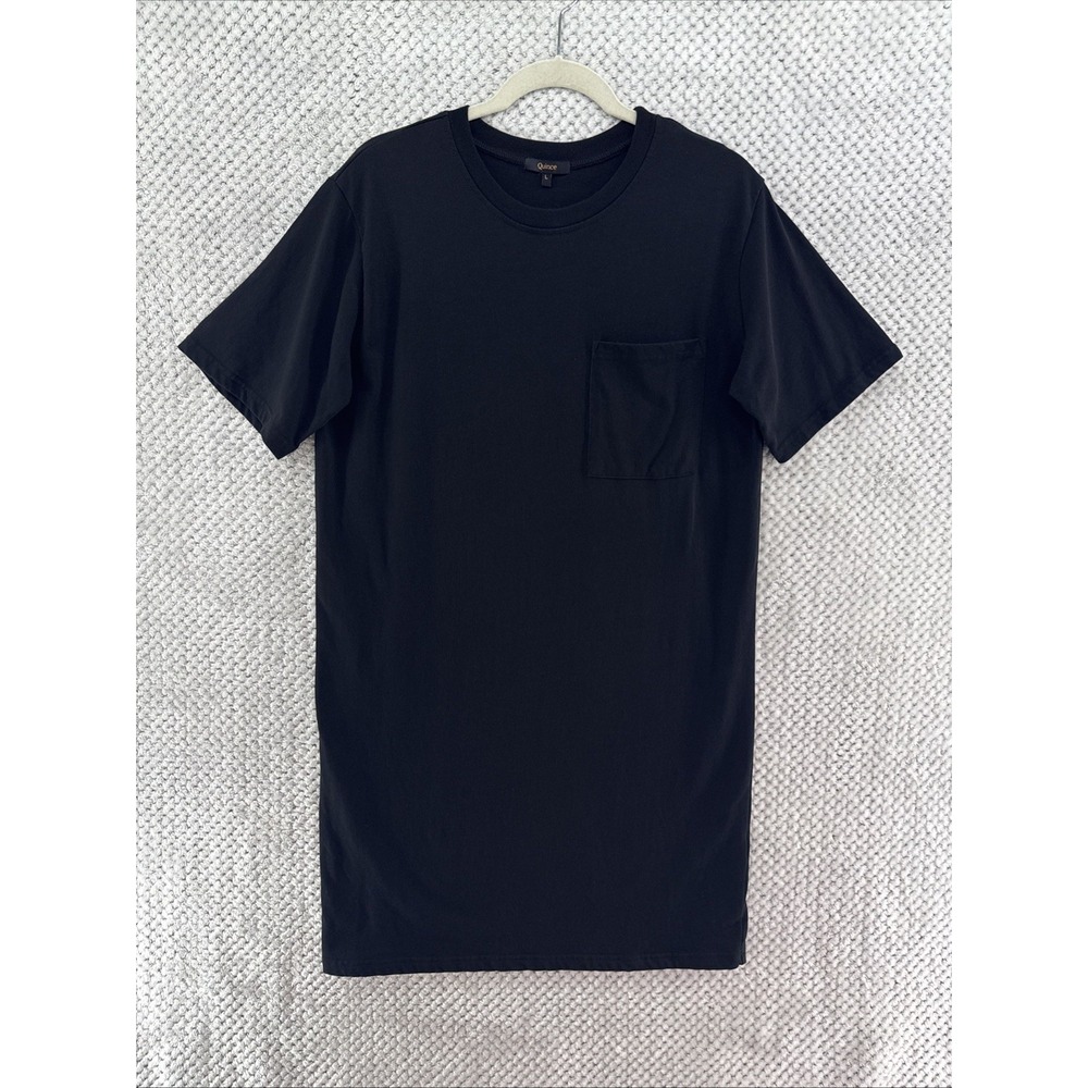 Quince Organic Cotton Relaxed T-Shirt Dress Womens L Black Casual Comfy Basic